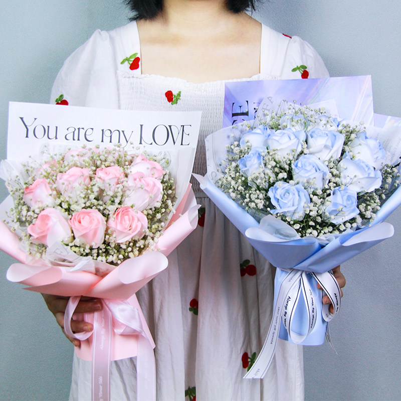 碎冰蓝永生花玫瑰花干花花束满天星节日送老师女朋友毕业生日礼物,鲜花速递/花卉仿真/绿植园艺,干花,淘宝优惠券,粉丝福利购,淘宝优惠卷