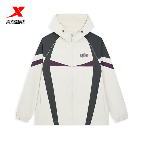 特步梭织连帽外套男款宽松保暖