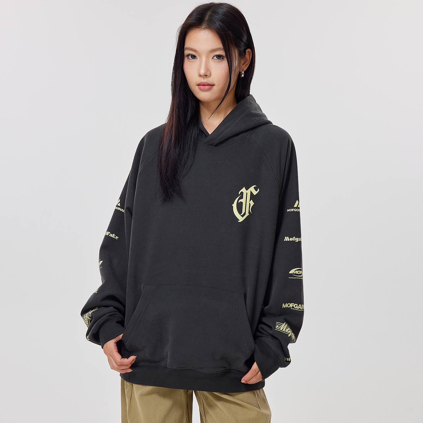 MOFG重磅450g原创秋冬新款袖子多logo连帽卫衣男女情侣宽松外套潮