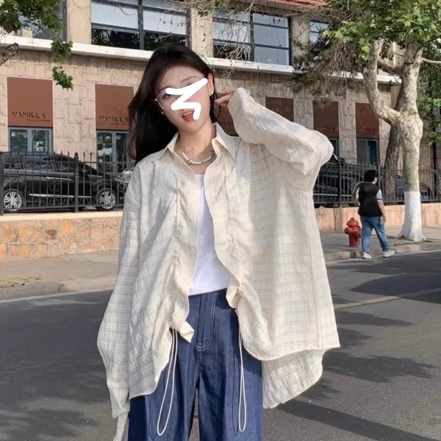 美式慵懒风宽松长袖衬衫