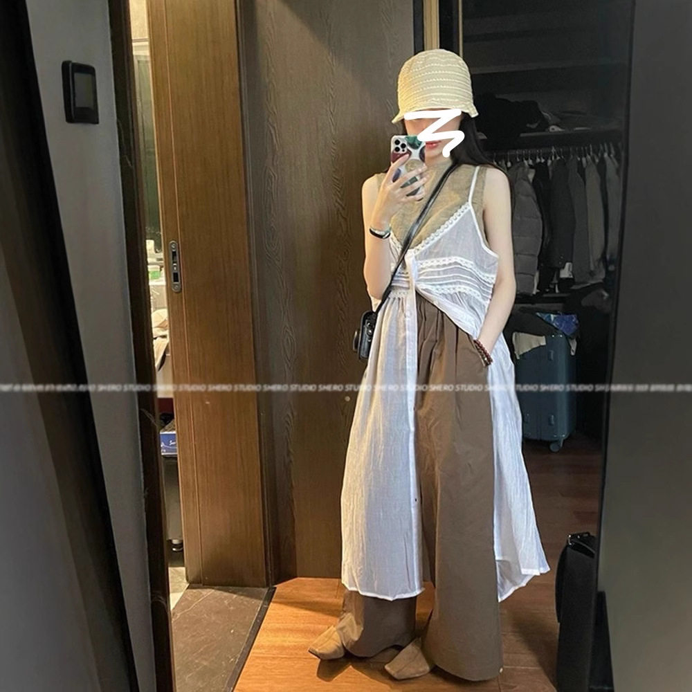 纯色设计感微透叠穿吊带