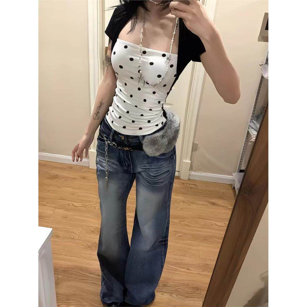 夏季新款美式辣妹风黑白