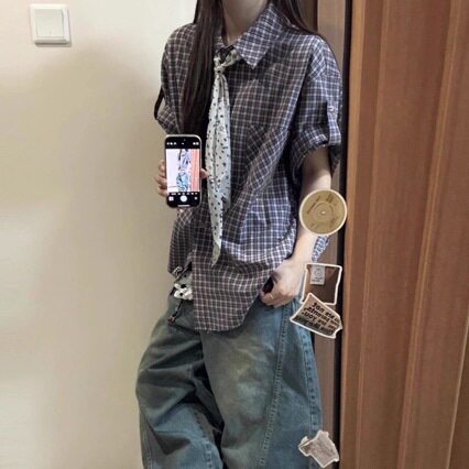 2026格子衬衫女夏装港风
