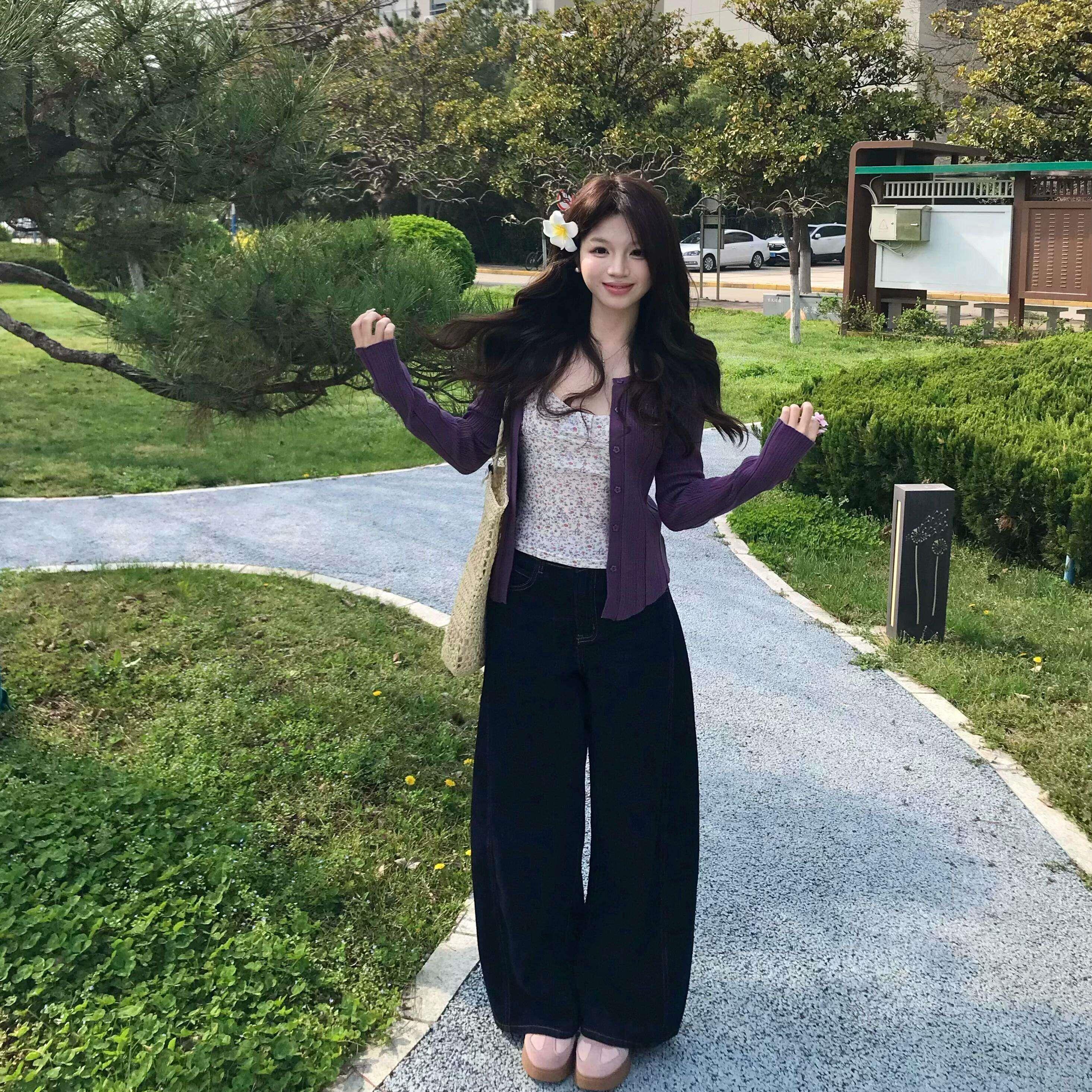 春日ootd穿搭紫色针织开