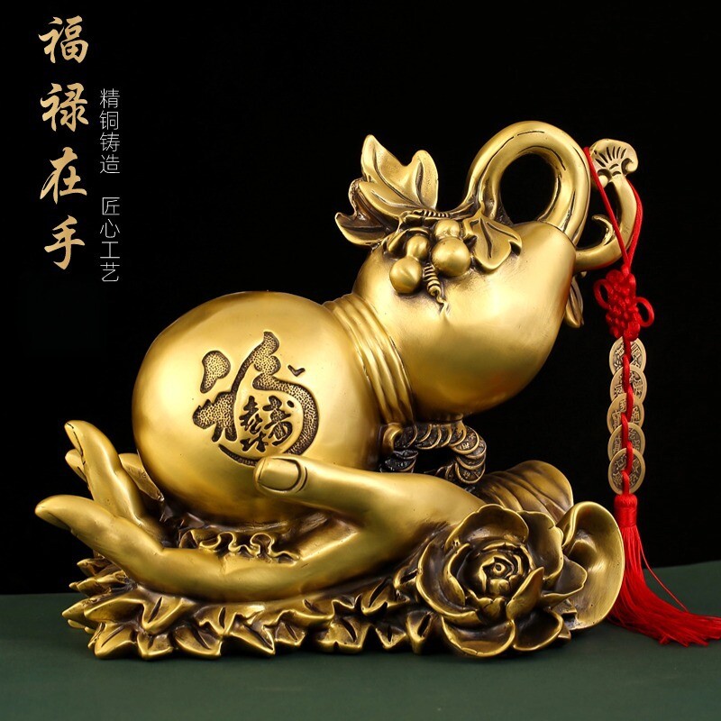 纯铜葫芦摆件铜佛手福禄在手招财镇宅风水家居客厅装饰礼品铜葫芦