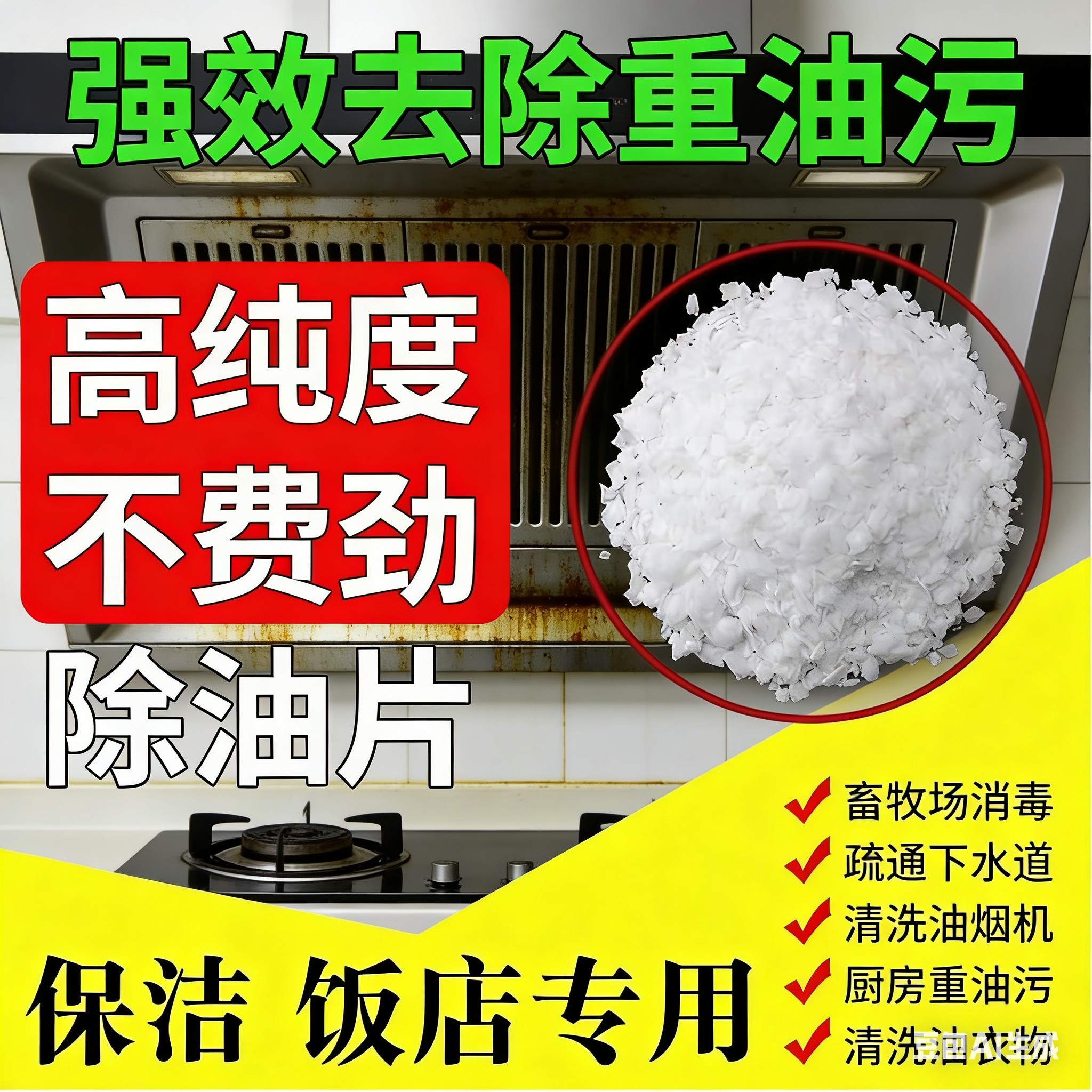 厨房专用抽油烟机重油污清洗剂高纯度强力去油碱疏通下水管道神器