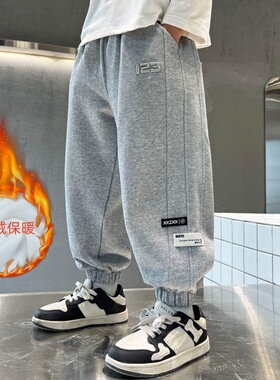 男童秋冬加绒裤子宝宝绒儿童运动裤中大童休闲长裤男孩外穿卫裤潮