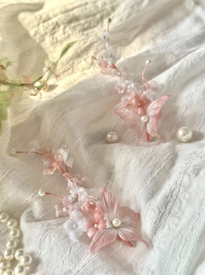 原创真丝烫花蝴蝶绣球花bjd发饰头饰定制手工制作关节娃娃饰品