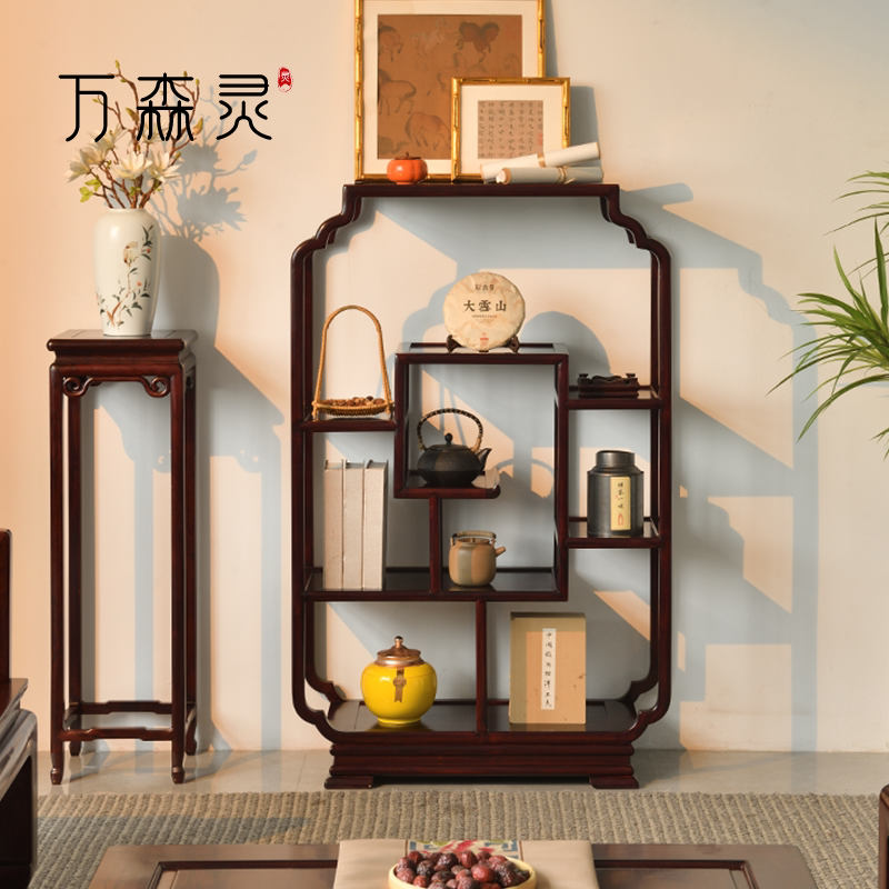 万森灵【玲珑博古架】非洲酸枝玄关隔断客厅博古柜中式实木置物柜