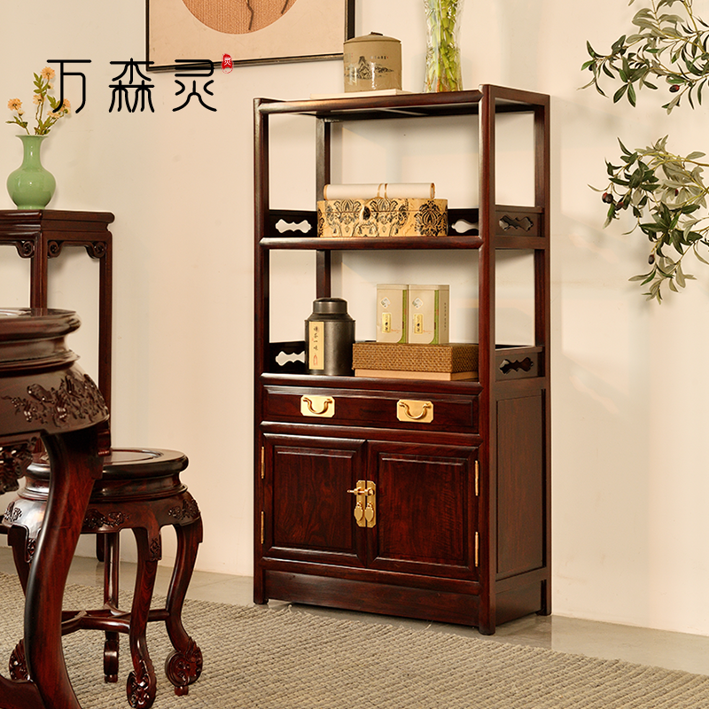 万森灵【新中式储物柜】非洲酸枝新中式实木置物架多层储物收纳柜
