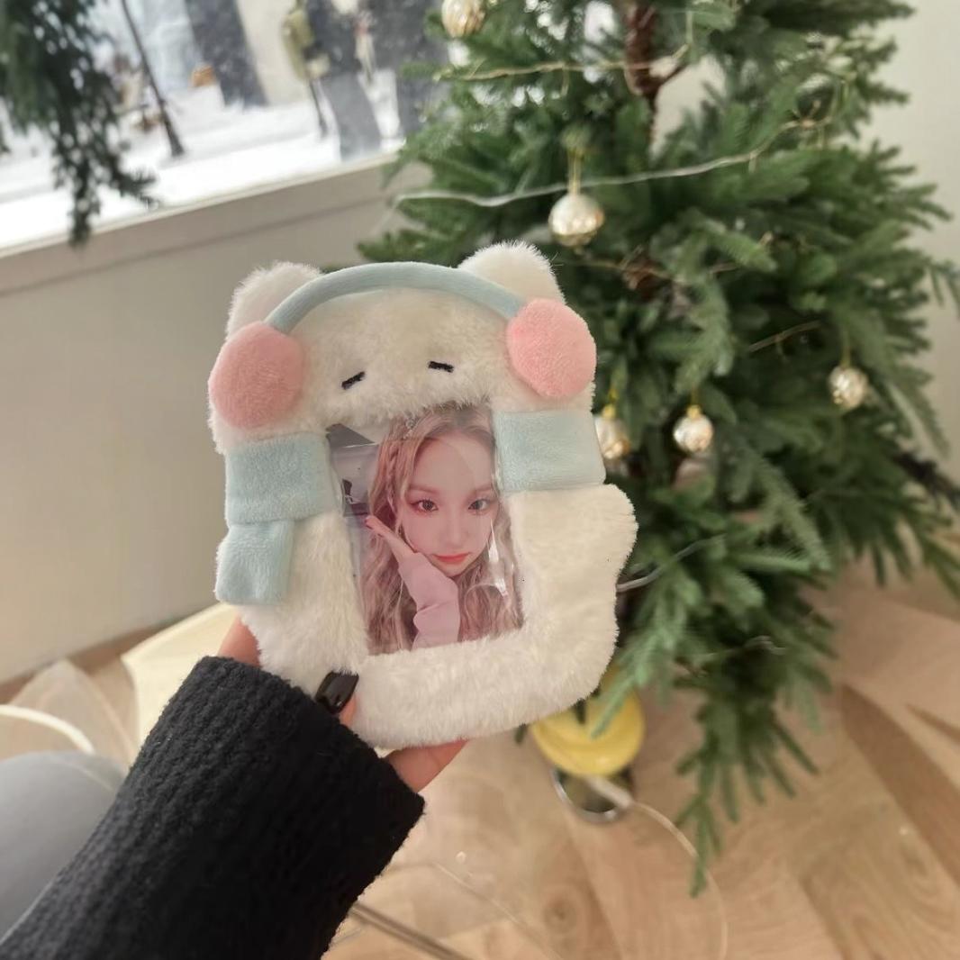 可爱耳罩猫咪毛绒卡套三寸收纳套