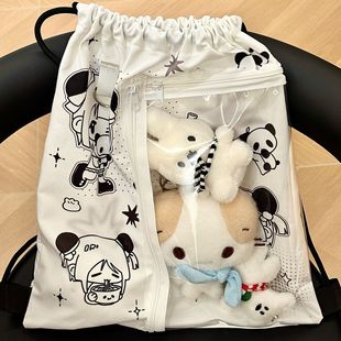 抽绳双肩痛包帆布袋挂玩偶背包可爱卡通抽绳束口背袋大容量双肩包