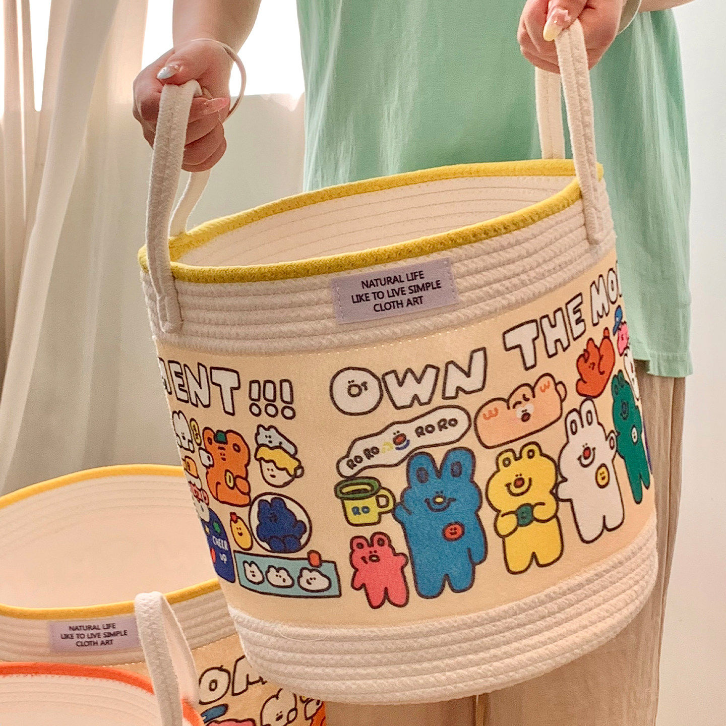 可爱日式脏衣篓家用大容量脏衣服棉线编织收纳筐杂物玩具收纳桶篮