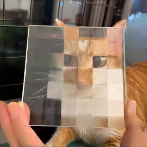 小红书同款马赛克像素猫宠物搞怪拍照双方格立体亚克力拍照道具