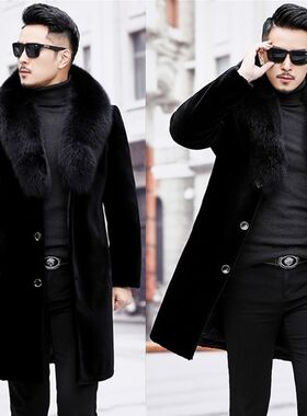 貂皮大衣男整貂冬新款加厚长款仿貂皮中年皮草外套高档水貂绒大衣