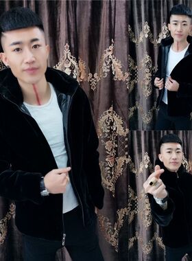 新款冬季男士貂皮大衣休闲经典仿水貂绒皮草貂绒黑色连帽外套皮衣