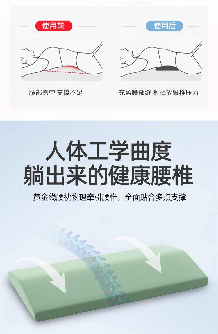 腰枕床上人体护腰睡觉腰垫腰椎侧平躺垫腰枕腰突睡眠床用专用腰托