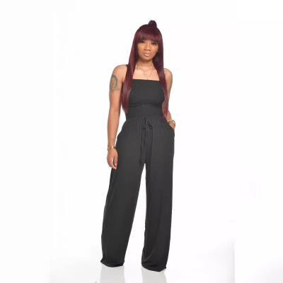 纯色裹胸系带连衣长裤Solid Color Wrap Front Strappy MaxiDress