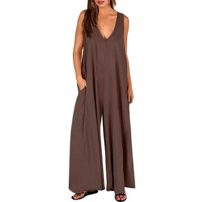Casual V-strap pocket jumpsuit  休闲V吊带口袋薄款女士连体裤