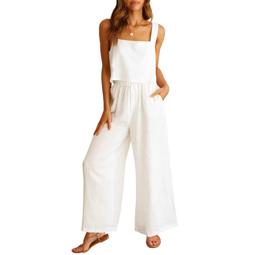 Sleeveless top and wide leg pants set  无袖上衣阔腿裤套装