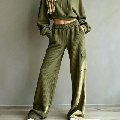 High waisted drawstring wide leg sweatpants高腰抽绳阔腿卫裤
