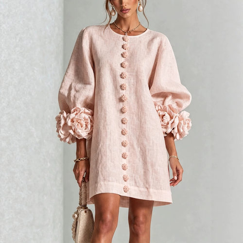 Round neck single breastedjumpsuitshortskirt圆领单排扣连衣裙