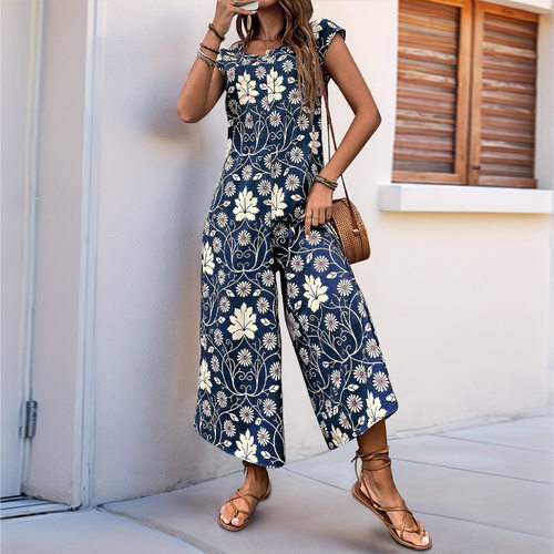 印花飞飞袖女士连体裤Printed flying sleeve women's jumpsuit