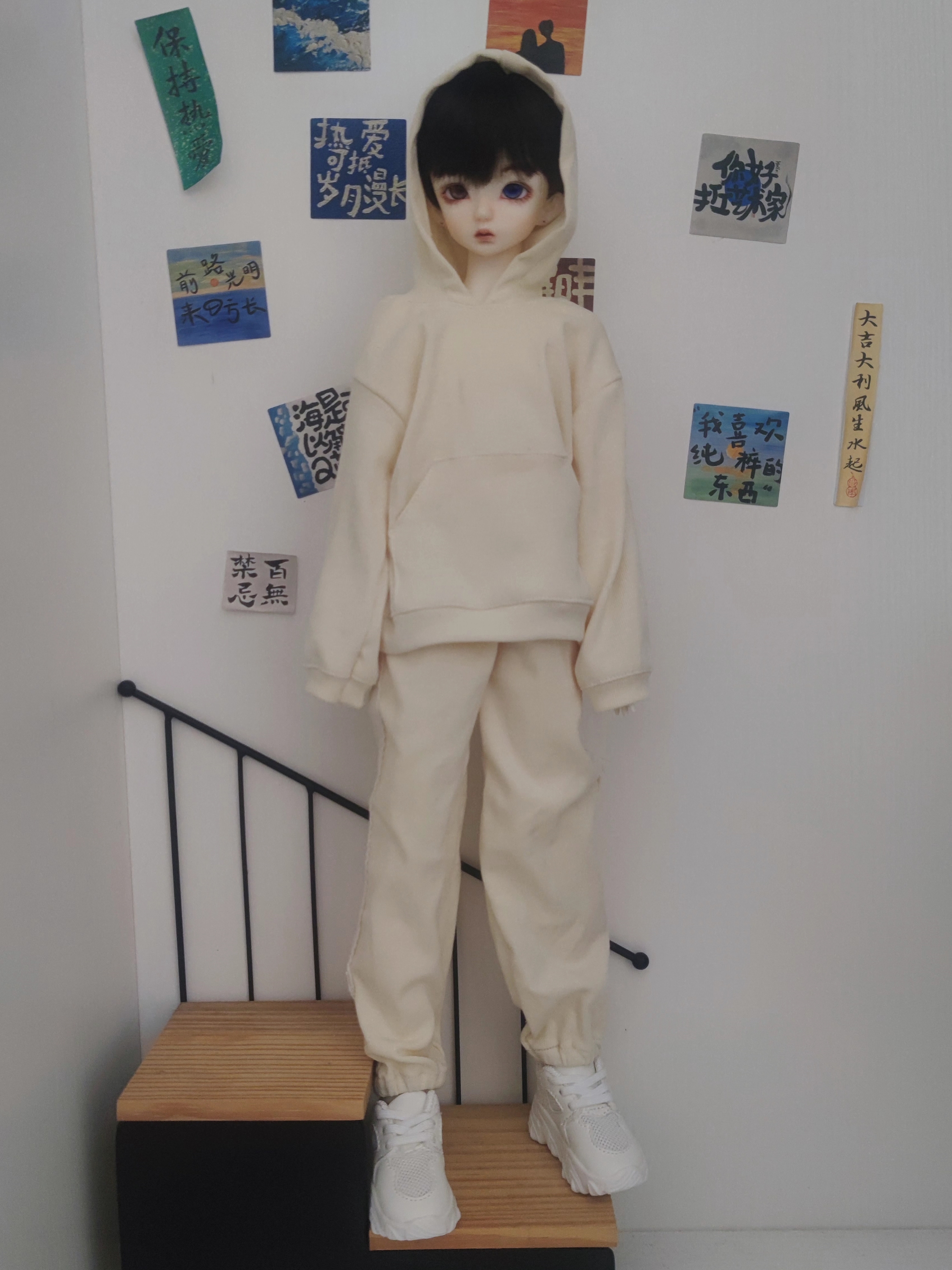 BJD4分 3分叔娃衣 休闲运动套装 米黄色卫衣外套ob22ob24 P20娃衣