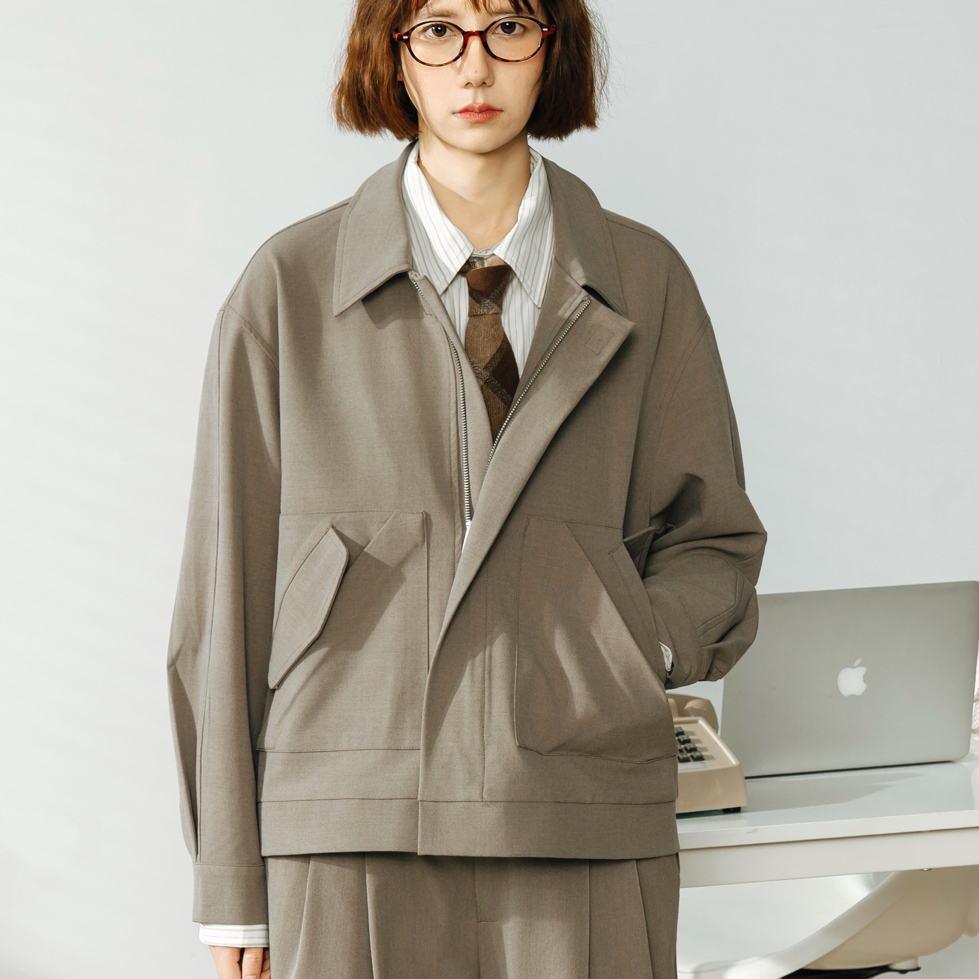 UTIMUS 西装套装休闲夹克490克混纺宽松通勤外套秋冬翻领抗皱