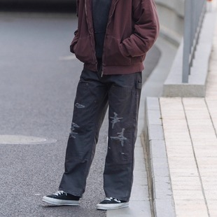 美式 裤 做旧破坏刀割水洗 Vintage复古工装 UTIMUS直筒宽松B01伐木裤