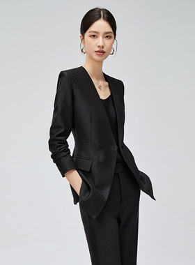 2026春秋季新款黑色无领西装微喇裤套装女商务时尚高级感西服服装