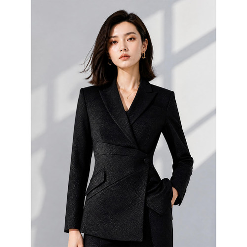 西装套装2026春秋黑色女士收腰高级感职业通勤阔腿裤正装两件套