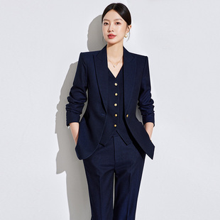 海军蓝春季面试套装女好看修身瘦身办公室经理干练0ffiy职业装新