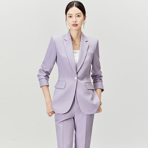 2026初春新款薰衣草紫色西装喇叭裤套装女气质高级职业通勤工作装