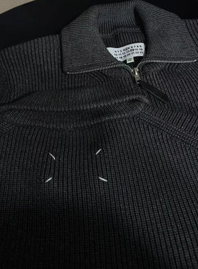 Margie414马吉风格抗起球羊毛开衫情侣男女同款MMM针织衫拉链外套