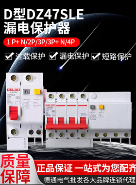 D型DZ47SLE漏电保护器32A德力西断路器2P空开63A开关16A20A25A40