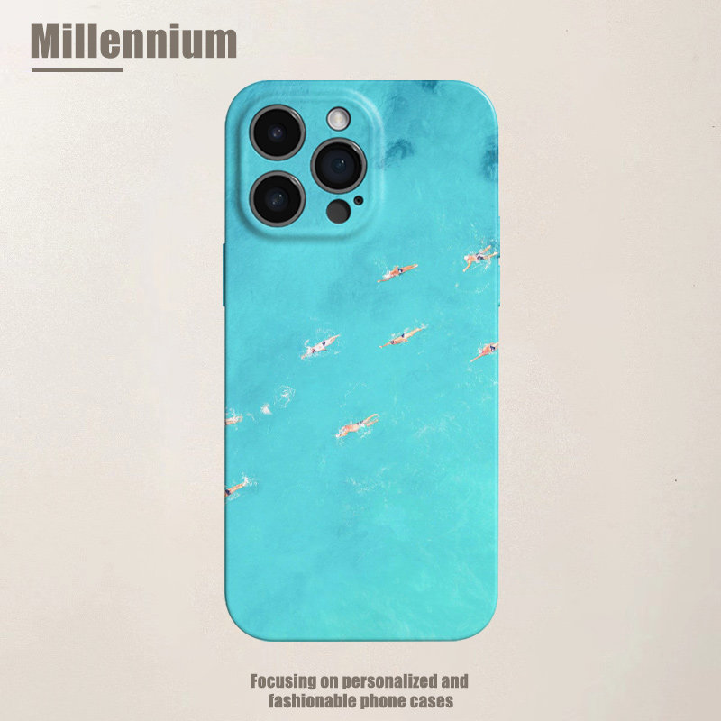 适用于iPhone17Promax航拍蓝海游泳16pro手机壳15pro菲林软壳iphoneair油画12ins风13pro小清新苹果14