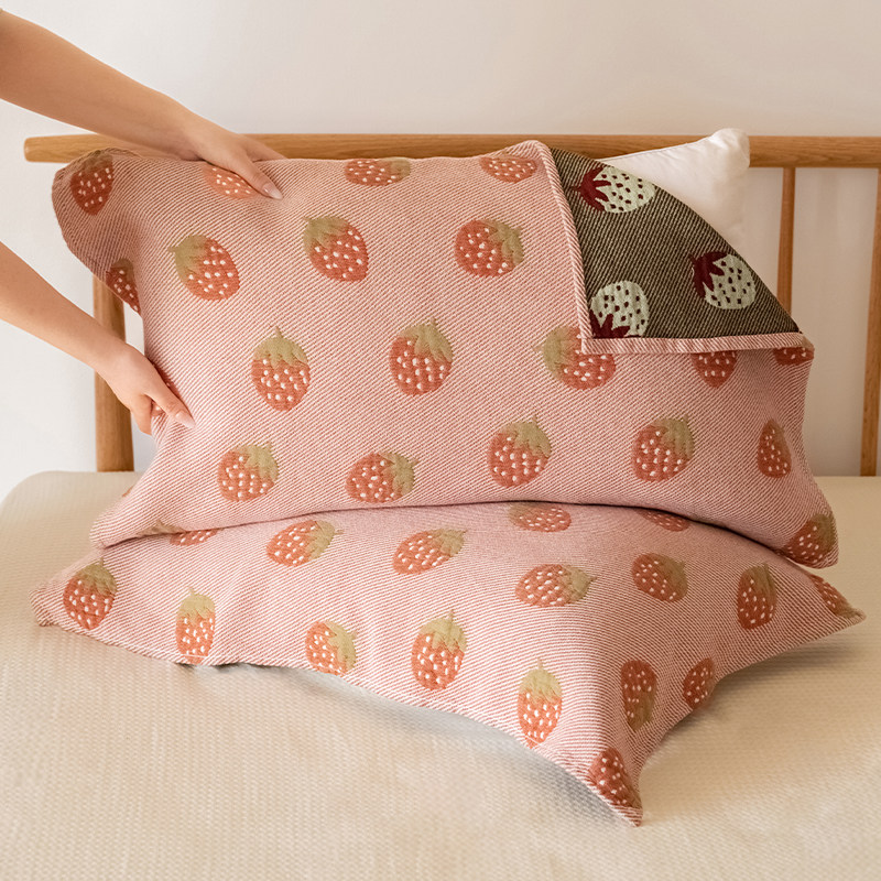 小草莓纯棉a类纱布枕巾防头油