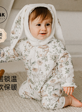 Oak Family夹棉连体衣婴儿棉服秋冬装新生儿保暖百天男女宝宝满月