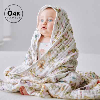 Oak Family新生儿盖头浴巾新款2024年纯棉吸水宝宝洗澡包裹巾婴儿