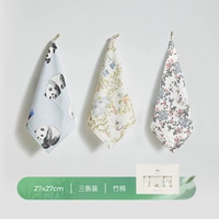 3 подарочные коробки и квадратные шарфы [грушевая фруктовая усадьба/голубая птица и роза/жирная медведь] 4-слойный бамбуковый хлопок (27*27 см)