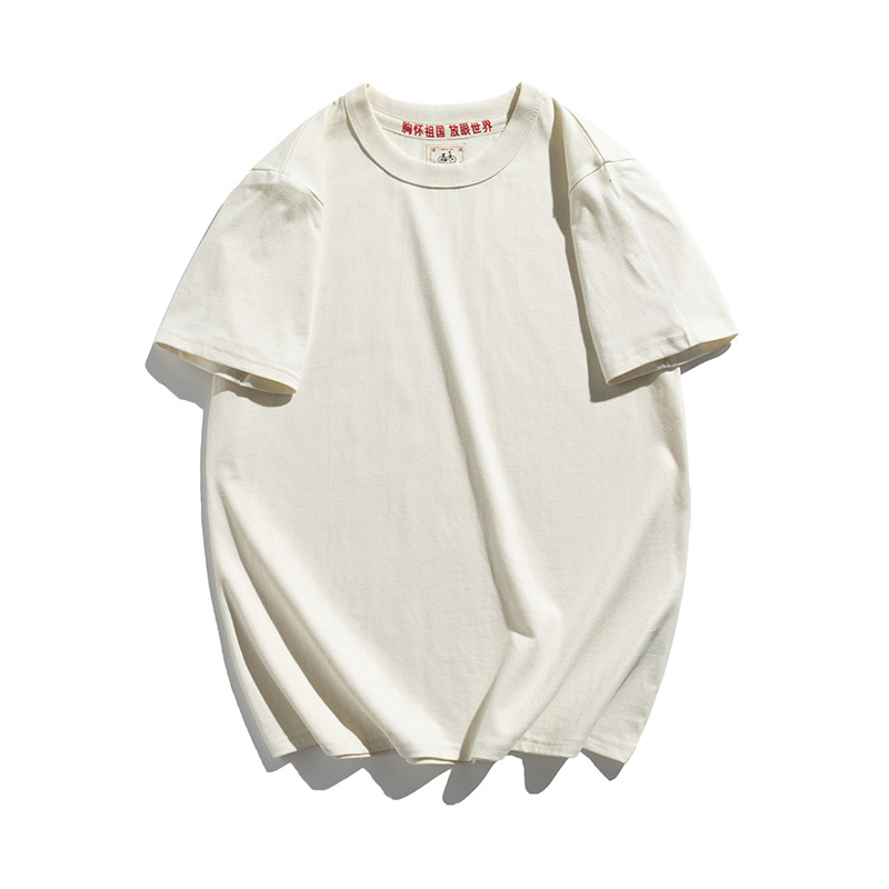 夏季复古国潮文字胸怀祖国放眼世界t恤男短袖纯棉怀旧半袖体恤男