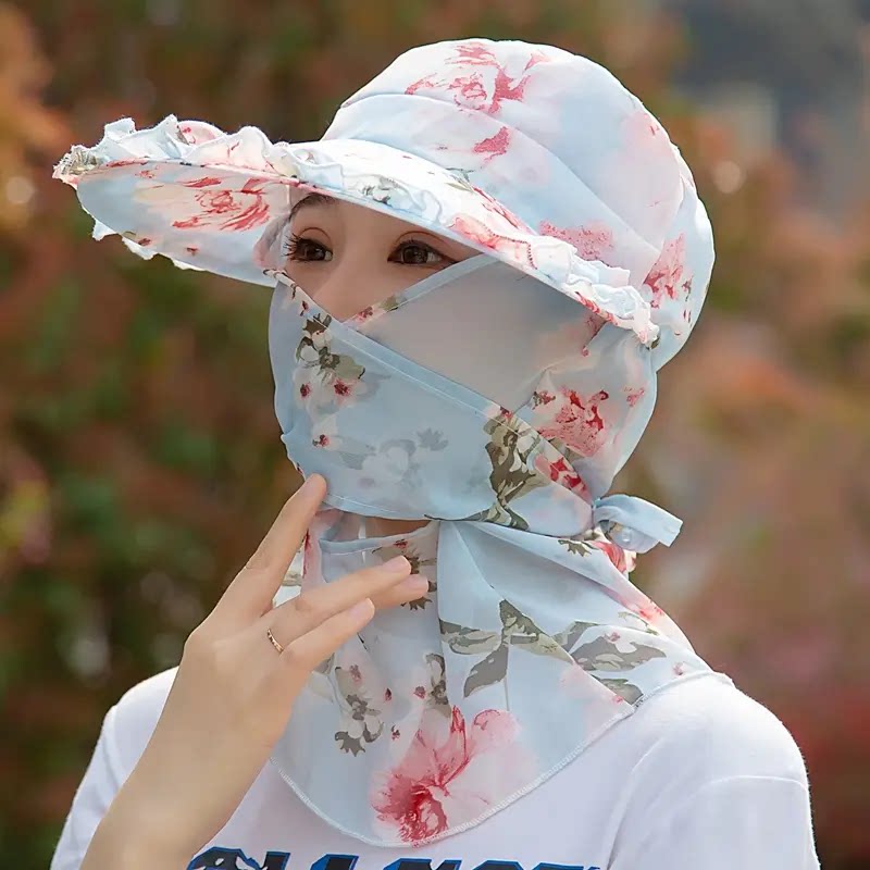 遮阳帽女夏天防晒遮阳帽遮脸护颈抗UV户外骑电动自行车吹不反采茶