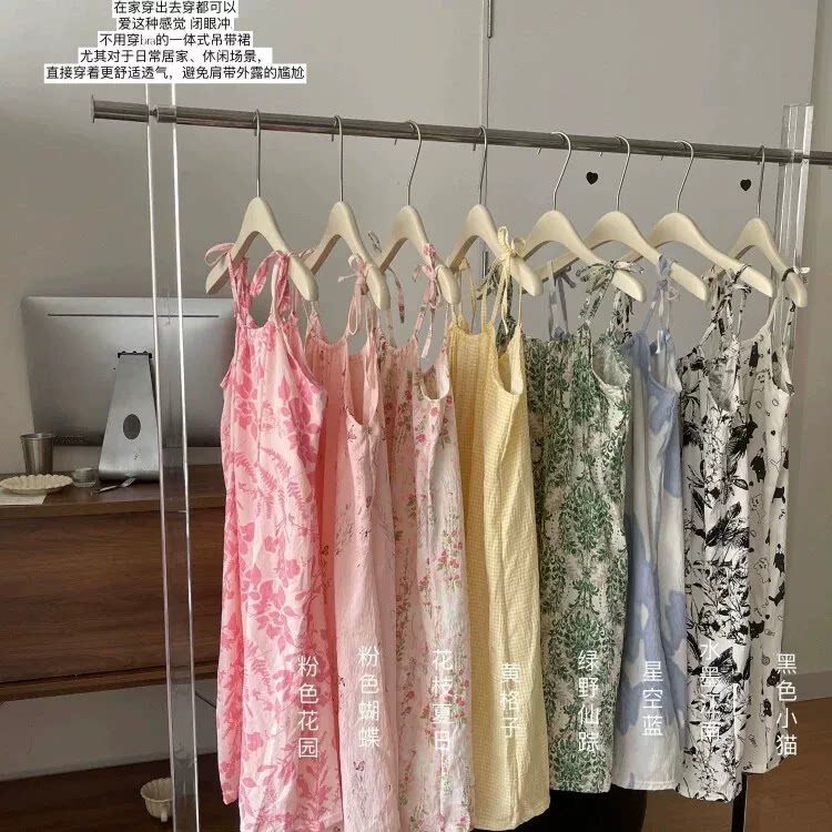 带胸垫睡裙女夏季无袖吊带连衣裙甜美可爱家居服夏天睡衣可外穿