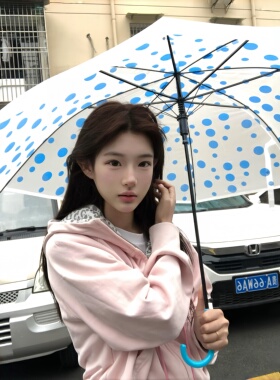 可爱波点雨伞蓝色高颜值透明伞女2026年新款加厚加固学生上学便携