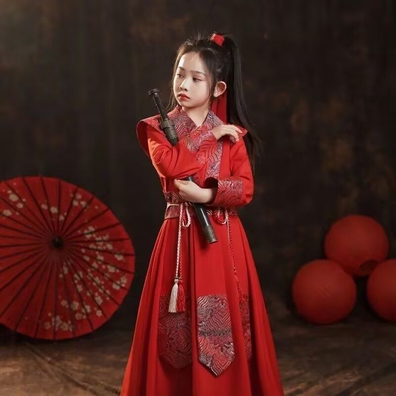 儿童汉服春秋古装中国风唐装古风女童汉服连衣裙霸气侠女演出服夏,童装/婴儿装/亲子装,唐装,淘宝优惠券,粉丝福利购,淘宝优惠卷