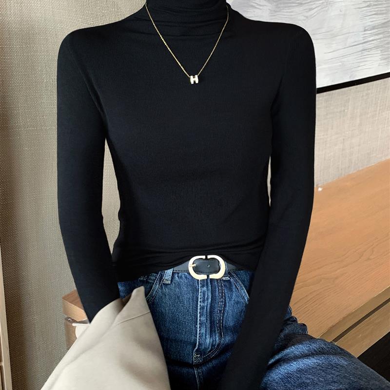 黑色高领打底衫女内搭2025新款秋冬长袖堆堆领t恤高级感洋气上衣