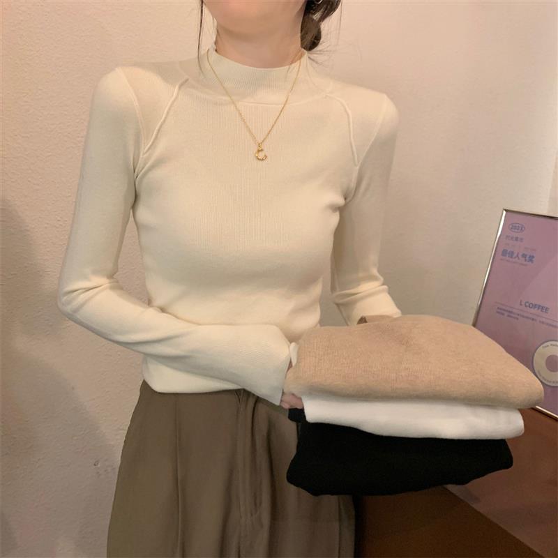 春装2025年新款女装半高领内搭毛衣针织打底衫秋冬季长袖小衫上衣