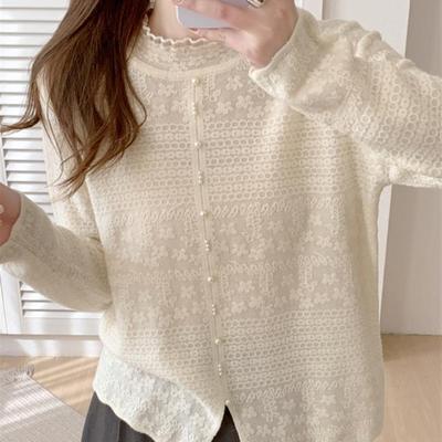 半高领女士毛衣女款2025新款针织蕾丝打底衫女春秋内搭可外穿上衣
