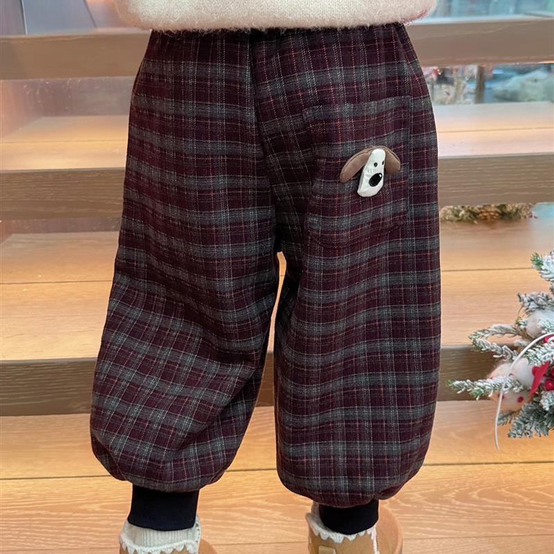 女童洋气秋冬季加绒格子休闲裤宝宝2025新款加厚冬装外穿儿童裤子